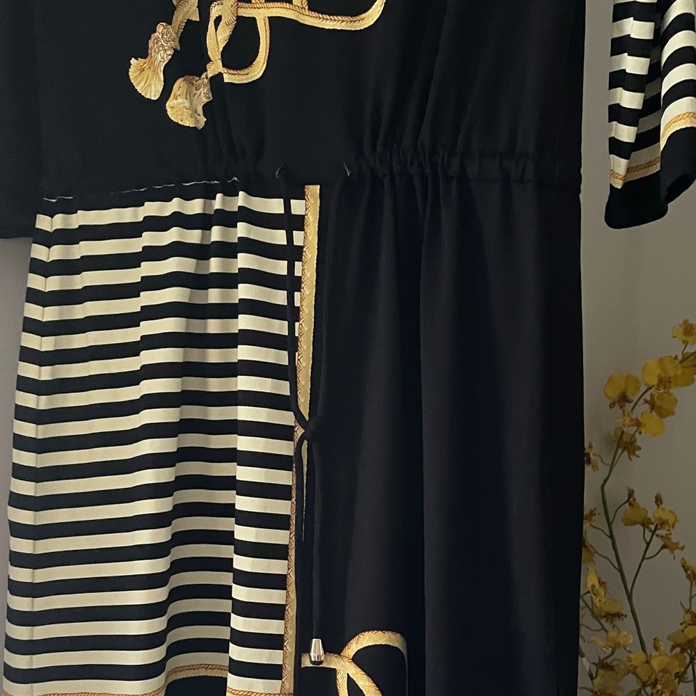 Black and White Dress with Gold Detailing by J McLaughlin - Picture 3 of 4